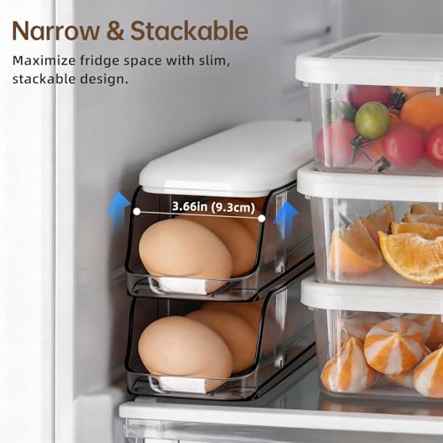 PAVSTINE 2-Tier Auto Rolling Egg Holder with Lid for Fridge, Clear | Stackable Egg Container, Large Capacity Holds Up To 14 Eggs, Refrigerator ＆ Kitchen Countertop Storage - size: 2-Tier with Lid