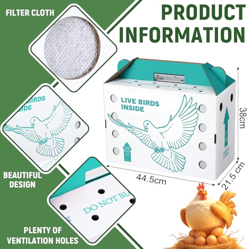 15 Pack Single Live Chicken Shipping Boxes 17.5 x 8.5 x 11.5" Live Bird Shipping Boxes Cardboard Pet Carrier with Handle for Poultry, Pigeons, & Canaries (Green) - color: Green