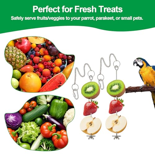 2 Pcs Chain Clauses Bird Cage Food Holder Stainless Steel Parrot Fruit & Vegetable Skewer Hanging Foraging Toy for Parakeets, Budgies, Macaws - size: Chain Clauses 2 Pcs