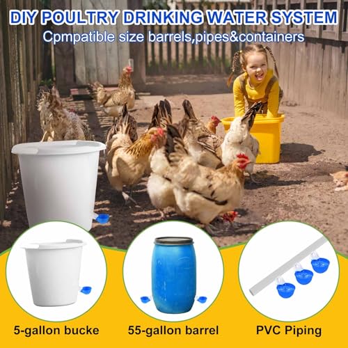 Tanlade 50 Packs Chicken Waterer Cups Large Chicken Feeder, Automatic Waterer Cups Kit for Poultry Chicks Duck Goose Turkey Bunny(Blue) - color: Blue
