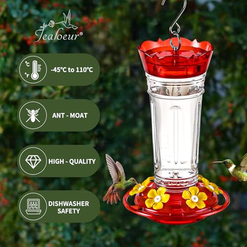 Jealoeur Hummingbird Feeder for Outdoors Hanging, 18 OZ Humming Birds Feeders with 6 Bee Guard Feeding Ports & Built-in Ant Moat, Easy to Clean, Durable Outdoor Garden Decor(Clear B 2 Pack) - color: Clear Red BB