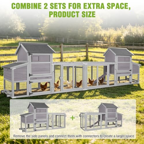 Gutinneen 77" Mobile Chicken Coop with Wheels for 4-6 Chickens, Expandable Wooden Hen House with Reinforced Nesting Box, Full-Cover UV Roof, Pull-Out Tray, Outdoor Duck Coop & Rabbit Hutch - color: (Grey-AIR27)