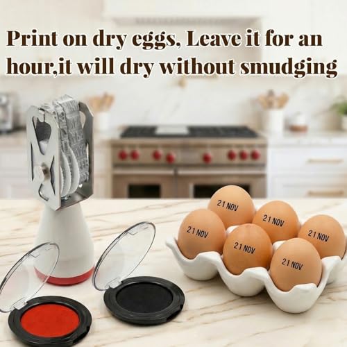 Egg Date Stamp Kit with 2 Fade-Resistant Ink Pads | Egg Stamper for Farm Fresh Eggs, Date Lable Stamps for Mark Farm Office Shipping