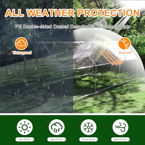 Chicken Coop Large Metal Chicken House/Pen with Climbing Frame for 15-20 Chickens, Outdoor Walk-in Poultry Cage Flat Shape for Ducks, Rabbits, Dogs Etc, 236" x 117.6" x 78.7" - 2 Box Set - size: 236.0"L x 118.1"W x 78.7"H