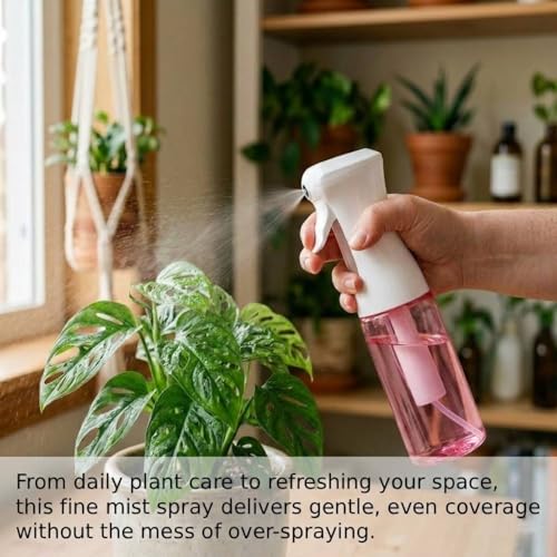 VIGOR PATH Continuous Mist Pink Spray Bottle 200ml Fine Mist for Hair | Ultra Fine Atomizer Leak Proof Ergonomic Construction 360 Refillable - color: PINK