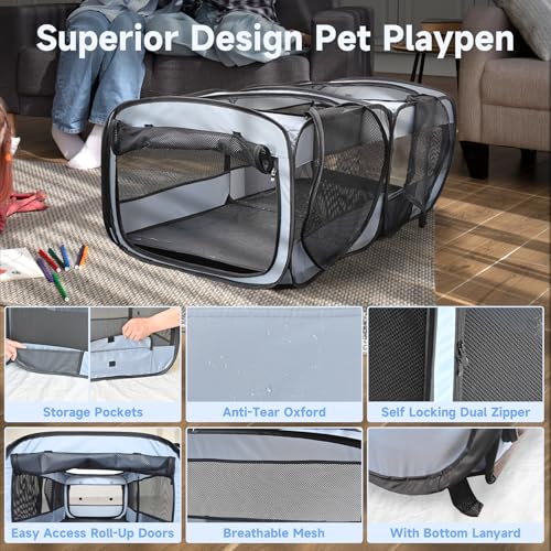 Pet Playpen Pop up Small Pet Cage Enclosure Tent Chick Run Brooder Coop Foldable Kennel for Kitten Ferret Puppy Guinea Pig Rabbit Hamster Chinchillas(No Divider, Unified Space) - color: Grey, size: S, 46.5"L x 24"W x 17.5"H
