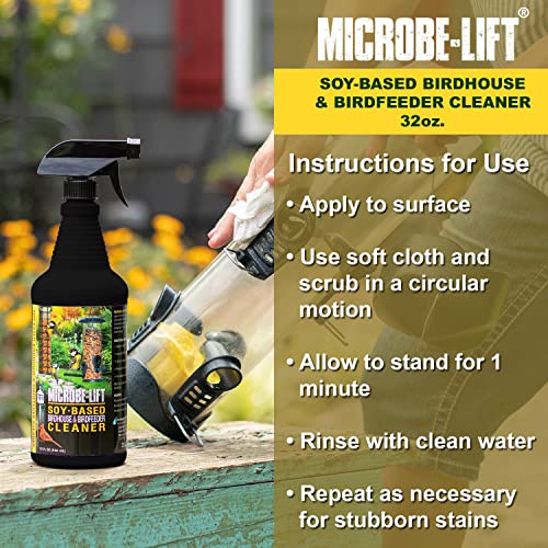 Microbe-Lift Soy-Based Bird Feeder & Bird Bath Cleaner Spray – 32 Oz – Safe Cleaning Solution for Birdhouses, Feeders, & Baths – Deodorizer & Non-Toxic Spray for Birds