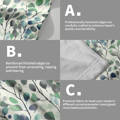 Leaves Floral Hand Towels 14x28 Inch Grey Green Boho Floral Absorbent Microfiber Soft Dish Washing Cloth Face Tea Towels for Home Hotel Gym Laundry Room Kitchen Bathroom Decor - color: Grey Green Leaves Floral