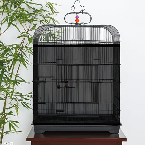 Large Bird Cage Seed Catcher 31 x 118 inches Adjustable Soft Airy Skirt Guard Birdcage Nylon Mesh Net, Birdcage Cover Skirt Seed Guard for Parrot Parakeet Macaw Round Square Cages - color: Black