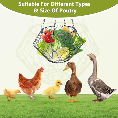 Hanging Chicken Feeder 6.5in, Foldable Poultry Treat Dispenser Ball | Chicken Enrichment Toys With 17in Hanging Chain, Poultry Feeding Equipment Rat Proof for Chicken/ Hens/ Duck/ Rabbits Coop - size: 1 Pack