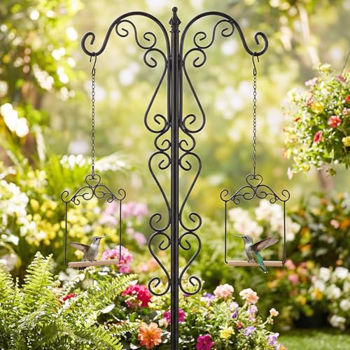 3 Pcs Black Metal Frame Hummingbird Swing, Bird Swings with Wooden Dowel and Chain, Hummingbird Perch, Hummingbirds Accessories for Hanging Indoor, Outdoor, Lawn, Patio, Garden