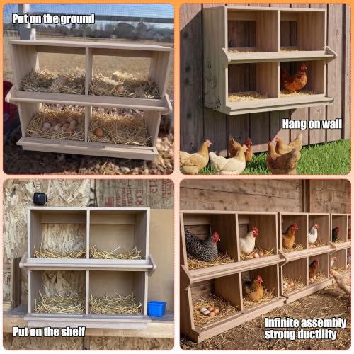 Wooden Nesting Boxes for Chickens Two-Tier Chicken Nesting Box with Swing Perches Floor and Wall Mount Large Laying Eggs Nest Box for Chickens Hens Ducks Poultry (4 Compartments) - size: 4 Compartments