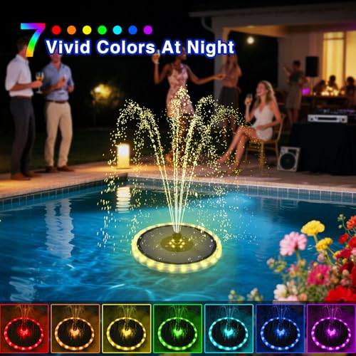 SZMP Solar Fountain, 4W Solar Powered Bird Bath Fountains with 4000 Battery, Color LED Lights, Outdoor Water Feature Fountain Pump with 7 Nozzle and 4 Fixers for Garden, Patio, Pond, and Pool