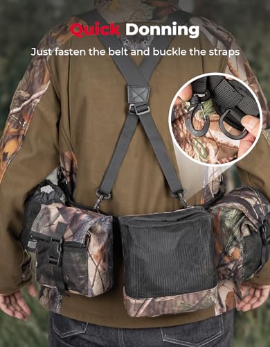 KEMIMOTO Dove Hunting Belt, Tactical Shell Pouch Dove Belt | Shoulder Strap, Breathable Design & 4 Pouches for Tools, Accessories and Gear, Ideal for Hunting, Fishing & Dog Training - color: Camo