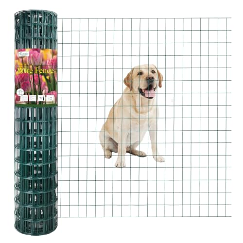 Green PVC Coated Welded Wire Fence 48" x 50' Roll, 2"x3" Mesh, 16 Gauge | Vinyl Coated Garden Fencing, Yard & Pet Barrier, Chicken Wire Fencing, Dog Enclosure Mesh, Vegetable Plant Protector - color: Green, size: 2''x3'' 16GA 48''x50'