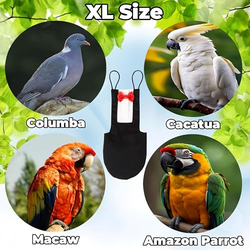 Bird Diapers Bird Harness Tuxedo Flight Suits with 80in Flying Leash Parrot Nappy with Waterproof Inner Layer Urine Wet Suite for Cockatiel Conure Parakeet Macaw Budgie-Black,XL - size: XL