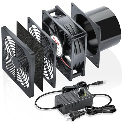 Wathai 120mm x 38mm 12V 4 Inch Small Exhaust Fan 110V 120V Speed Control | Dual Ball 3000RPM High Speed Fan Variable Speed Controller for Biltong Box Greenhouse Receiver Amplifier Xbox DVR Cooling - style: 120x38mm 1 duct