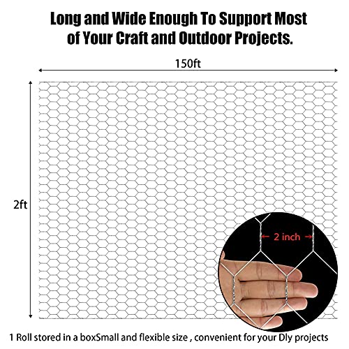 Chicken Wire Fencing, 2ft x 150ft Hexagonal Galvanized Chicken Wire Mesh Fence 2 Inch Mesh Fence Poultry Netting Animal Barrier for Craft Projects Gardening Chicken Coop Rabbit Pet - size: 2ft x 150ft
