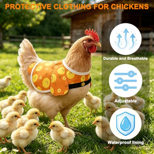 Chicken Saddle for Hens, 2 Pack, Adjustable Waterproof Hen Vest, Breathable Fabric, Feather Protection and Recovery, Rooster Mating Guard (Orange Chick & White Rooster)