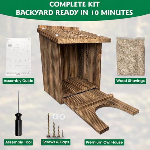 MOONITY Fire-Treated Cedar Owl House Bundle – 16"x12"x12" & 14"x9"x9" Nesting Box Set for Barn, Screech, Kestrel & More – Weatherproof, Predator-Safe & Easy to Install