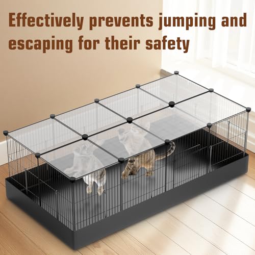 20 Panels Small Animal Playpen with Removable Top Cover & Waterproof Mat - Durable Metal Wire Yard Fence for Guinea Pigs, Rabbits - Indoor & Outdoor Pet Cage - style: 12-Panel Metal with roof