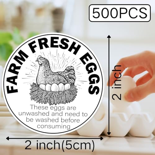 500 Pcs 2 inch Farm Fresh Eggs Carton Stickers Unwashed Eggs Labels for Self Adhesive Bulk Chicken Quail Egg Packaging Sign Decal Egg Carton Labeling - color: Farm Fresh Eggs B