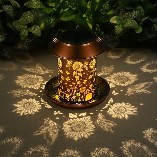 Sunflower Solar Bird Feeder Outdoor Waterproof Hanging Garden Decor | gift for women mom waterproof hanging solar lantern for yard patio christmas birthday daily decor - style: Sunflower + Butterfly