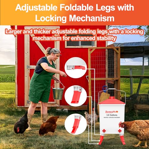 3.6 Gal Chicken Waterer with 4 Water Nipples - 3 Height Adjustable | Anti-roost Cone and Locking Legs Design, Leak-Proof Side Mount Nipples for Backyard Flock - style: Waterer with Nipples