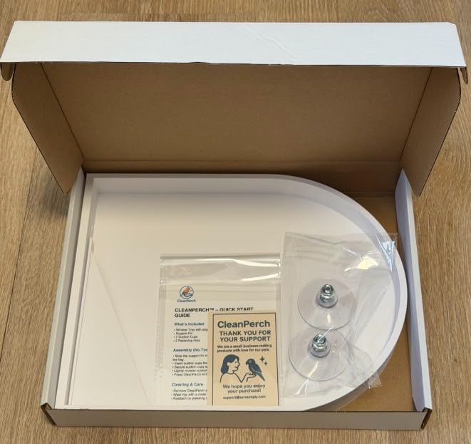 CleanPerch™ Bird Food Waste Catcher Tray with Suction Cups. Half Stadium Shape That attaches to Windows. Reduces Scatter, Easy-Clean, and Low-Profile (White, 9" x 11.5" x 3.7) - color: White, size: 9" x 11.5" x 3.7"