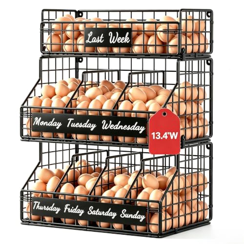 Egg Holder Countertop, 3 Tier Chicken Egg Basket for Gathering Fresh Eggs | Egg Storage Organizer with Adjustable 5 Dividers & Label, Stackable Wall Mounted Egg Collecting Basket Rack, Black - color: 3T Small Black