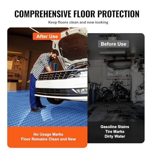 VEVOR Garage Floor Tiles 12 x 12 x 0.53 inch, Interlocking Design Ease of Installation Double-Sided Texture Non-Slip Sturdiness, for Garages, Basements, Repair Shops, Blue, 50 Pack | Easy Installation Double-Sided Texture Non-Slip Sturdiness, Polypropylen