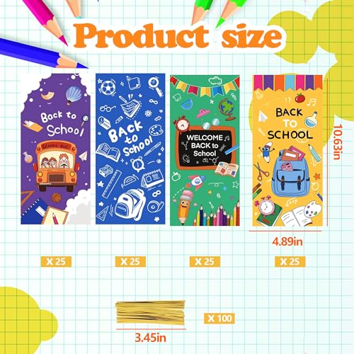 CUUSNNY 100 Pcs Back to School Goodie Bags Cellophane Treat Bags | First Day of School Candy Goodie Gift Bag with Gold Twist Ties for Welcome Back to School Party Favor Supplies - color: Back to School