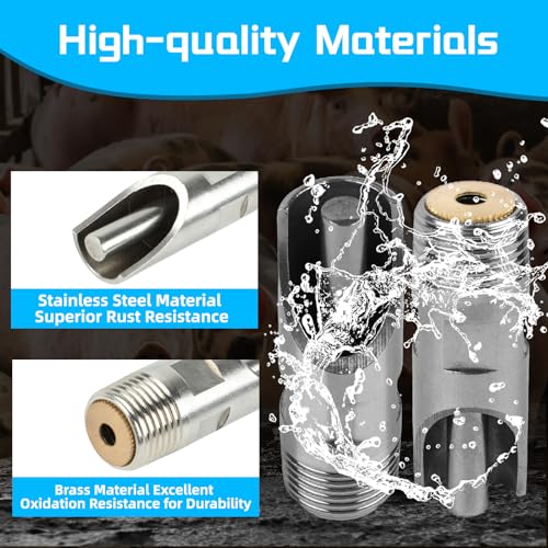 6 Pack Pig Waterer Nipples, Stainless Steel Hog Waterer Barrel Kit | Automatic Pig Nipple Water Drinker, 2.5 x 0.75 in Size, 1/2 in Thread, Touch-Activated Flow, PTFE Tape, Piglets and Goats - color: Coppery-6 Pcs