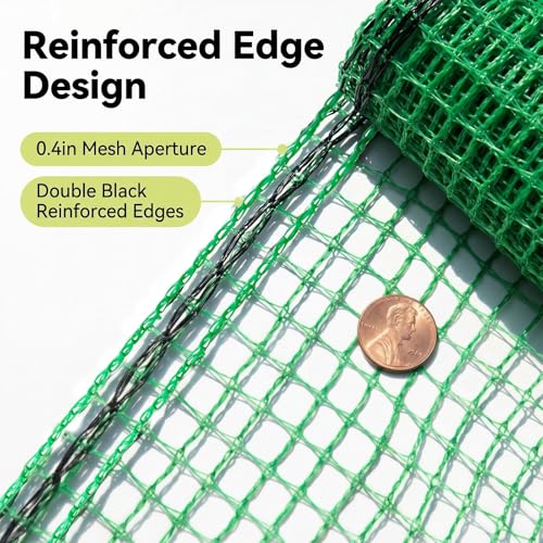 6.6x100ft Plastic Mesh Fencing,0.4in Mesh Deer Fence | Green Garden Fence with Reinforced Double Black Edges,Heavy Duty Animal Barrier for Yard and Plant Protection - size: 6.6ft x 100ft