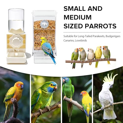 Lemtrflo No Mess Bird Cage Feeder, Automatic Bird Water Dispenser | Parakeet Cage Accessories - color: white