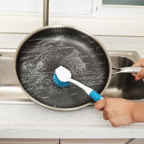 Dish Brush with Handle, 2 Pack Scrub Brushes, Blue | Built-in Scraper, For Cleaning Kitchen, Pots, Pans and Sink, Scrubber Washing Tools - color: Blue