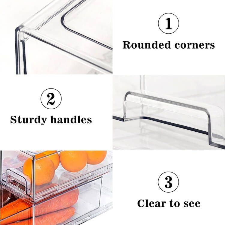 MANO 2Pack Clear Fridge Drawers Pull Out Stackable Refrigerator Drawer Organizer Bins Pantry Storage Box Plastic Food Containers for Kitchen Bathroom Office Closet (2pack Large) - style: 2pack-L-NEW