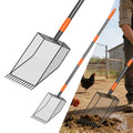 2-in-1 Chicken Poop Scooper & Rake, Heavy Duty Metal Long Handle Poultry Coop Cleaning Tool, Rustproof Manure Shovel with Serrated Edge for Backyard Chicken Ducks