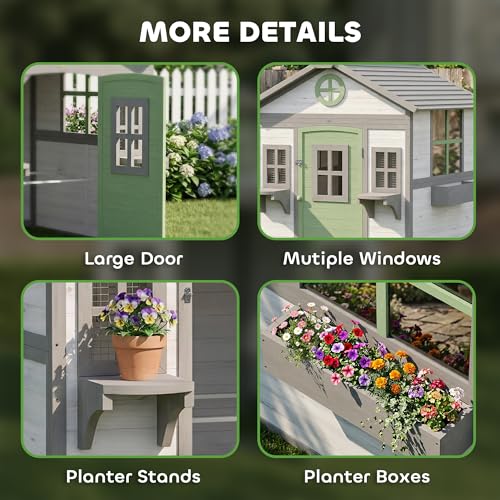 PawHut Chicken Coop for 2-4 Chickens with Nesting Box 50" x 44" x 54" White | Wooden Hen House, Outdoor Playhouse, Poultry Cage, Planter Pots and Boxes, Windows, Rabbit Hutch, Backyard Use