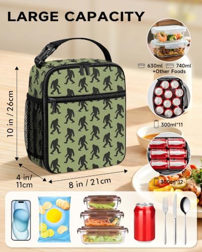 Bigfoot Kids Lunch Box Boys Men Insulated Lunch Bag, Sasquatch Gifts | Reusable Lunchbox, Cooler Tote Bag, Mesh Side Pocket, Easy to Clean, Waterproof Leak-Proof Lining for School Office Picnic - color: Big Foot