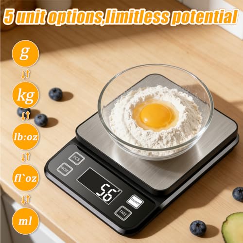 Waterproof Kitchen Scale, 10kg/22lb Food Scale Precisely Measures Grams and Ounces for Baking and Cooking, Stainless Stee Digital Scale with Backlight for Food - style: Rechargeable / 22lbs