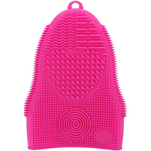 ScivoKaval Makeup Brush Cleaner Glove Mat Mitt Silicone Cosmetic Cleaning Scrubber Tool Face Brushes and Eye Brush Washing Pad Pink (Rose Red) - color: Pink (Rose Red)