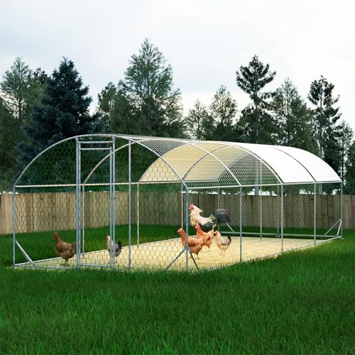 Extra Large Metal Chicken Coop, Walk-in Chicken Run with Cover for Outdoor Yard & Farm, Poultry Cage Pen Hen House for Chickens, Ducks & Rabbits, 26.2 FT x 9.8 FT x 6.6 FT, Silver - size: 26.2 FT x 9.8 FT x 6.6 FT