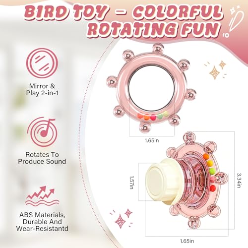 Bird Mirror Toy for Cage, Rotating Interactive Parrot Toy with Bell Sound, Cage Mounted Bird Enrichment Toy for Parakeets, Lovebirds, Cockatiels, Conures, Budgies (Pink+Green+Blue) - color: Pink+Green+Blue