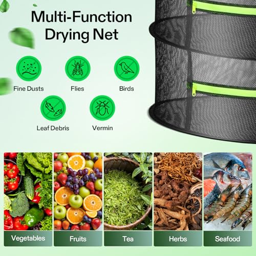VIVOSUN 2-Layer Mesh Drying Rack Hanging Design with Green Zippers for Dehydrating, Indoor and Outdoor Pruning Shears Included - size: 2 Layer, style: 1 Pack