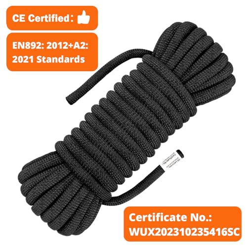 AOLEBA 10.5 mm Static Climbing Rope 10M(32ft) 20M(64ft) 30M(96ft) 50M(160ft) 70M(230ft) Outdoor Rock Climbing Rope, Escape Rope Ice Climbing Equipment Fire Rescue Parachute Rope - color: Black, size: 160ft