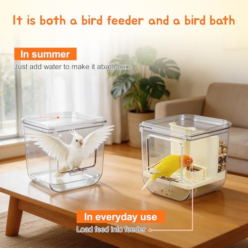 No Mess Bird Feeder Water Dispenser Set, Yellow, 1 Set | Multifunctional Seed Feeder, Easy Cleanup Bird Cage Accessories - color: Beige, Yellow