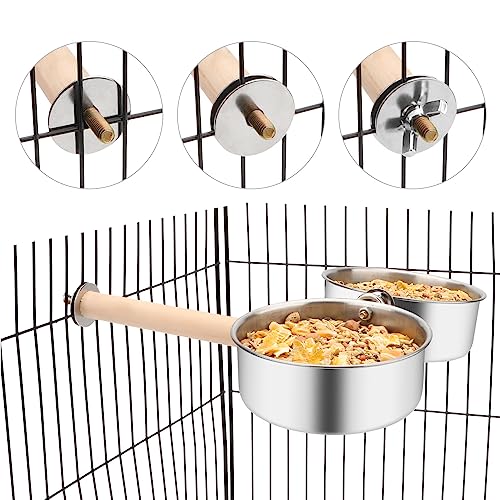 Bird Wood Stand Perch with Food Water Feeding Bowl for Parrot Parakeet Cockatiel Cage Accessories (B: Perch with 2 Feeder Bowls)