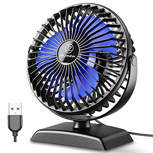 JZCreater USB Desk Fan, 360 Rotation Personal Cooling Fan with 3 Speeds, Quiet, Small, USB Powered for Home, Office, Bedroom, Car, Travel, Black - color: 282-Black+Blue