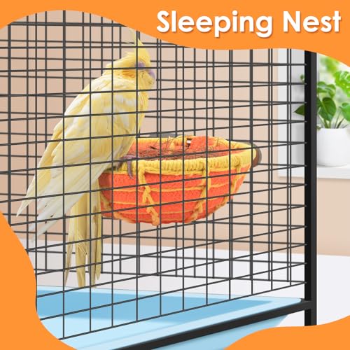KATUMO Bird Nest, 5.3in Parrot Breeding Nest Bed with Natural Coconut Fiber Bedding for Budgie, Parakeet, Cockatiel, Conure, Lovebird, Canary, Finch, Small Birds - color: Orange+Yellow